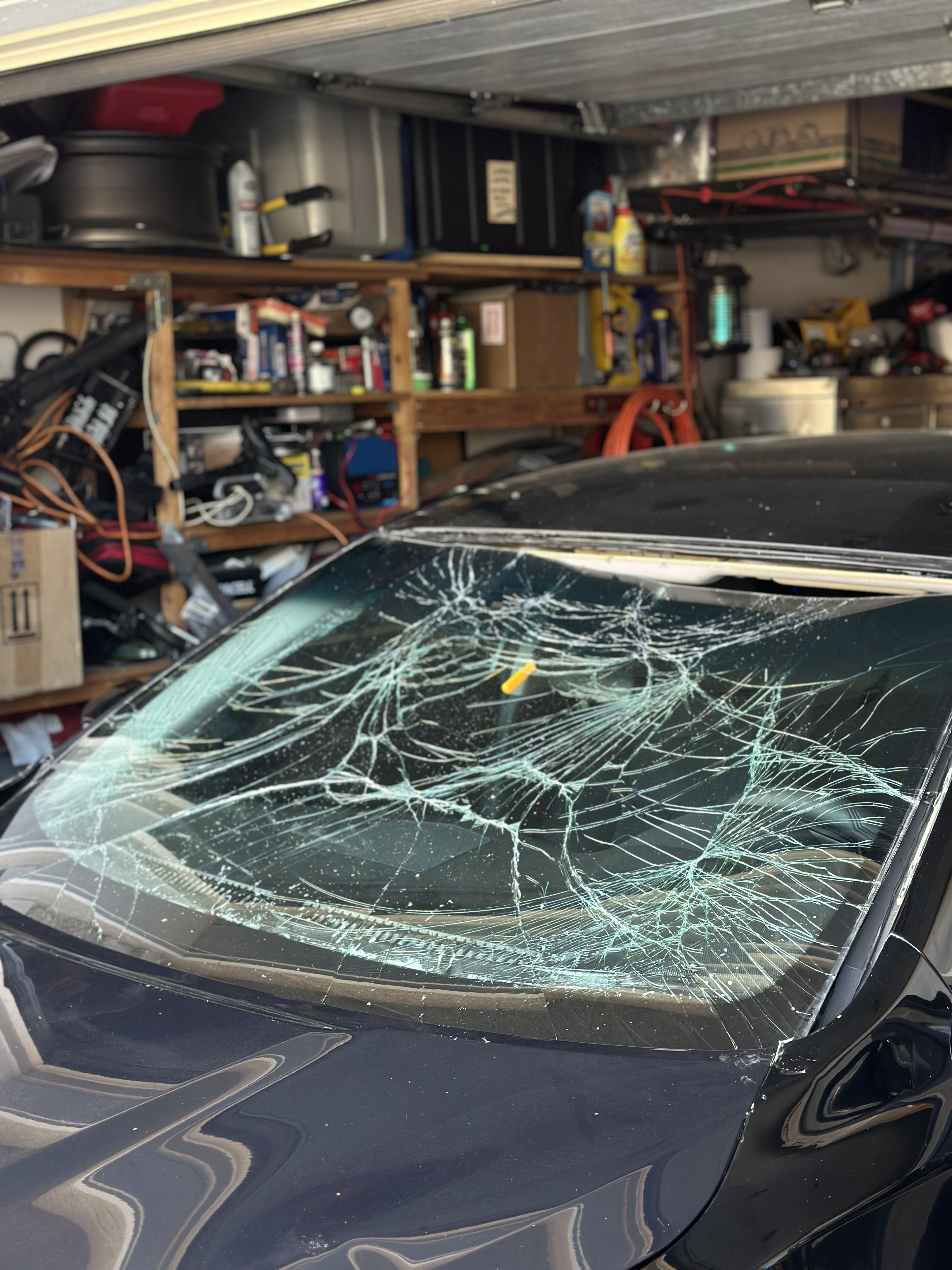 Cracked windshield before replacement